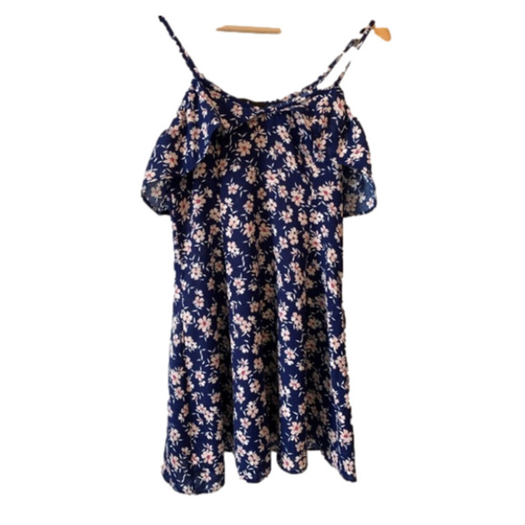 Lulu’s Off the Shoulder Blue & Pink Floral Skater Dress Size Small - Picture 3 of 15